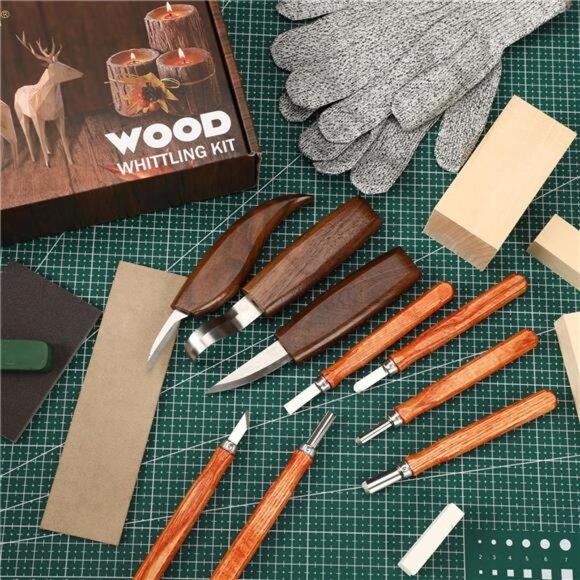 Wood Carving Kit, 17 Pack Wood Whittling Kit Hand Carving Knife Tools Set - Picture 4 of 8